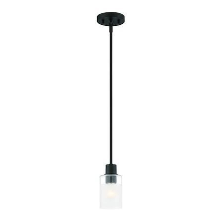 Designers Fountain Cedar Lane 60 Watt 1 Light Matte Black Pendant with Clear Etched Glass Shade D236M-4P-MB